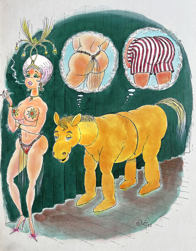 Al Jaffee - Nude Show Girl Buttocks Pondered by Show Horse - Sexy Cartoon Mad Magazine