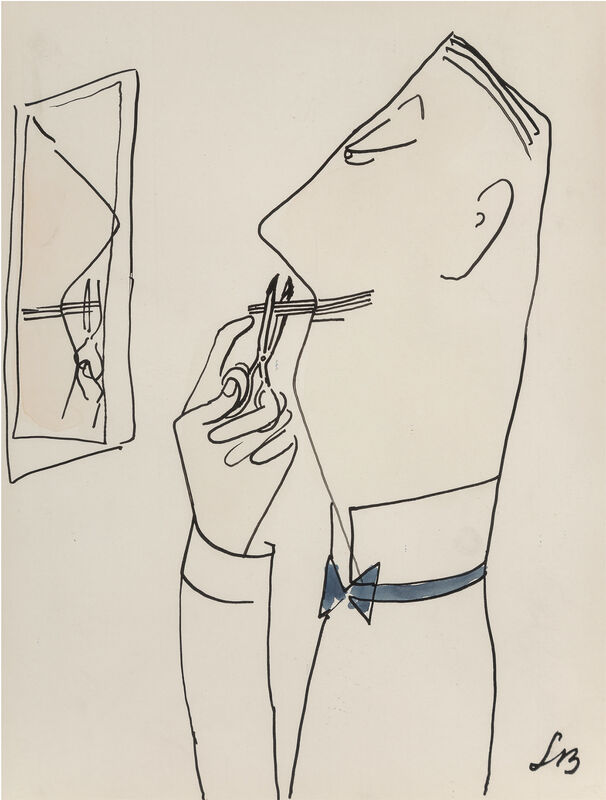 Ludwig Bemelmans - Debonair Man Cuts his Mustache in Front of Mirror
