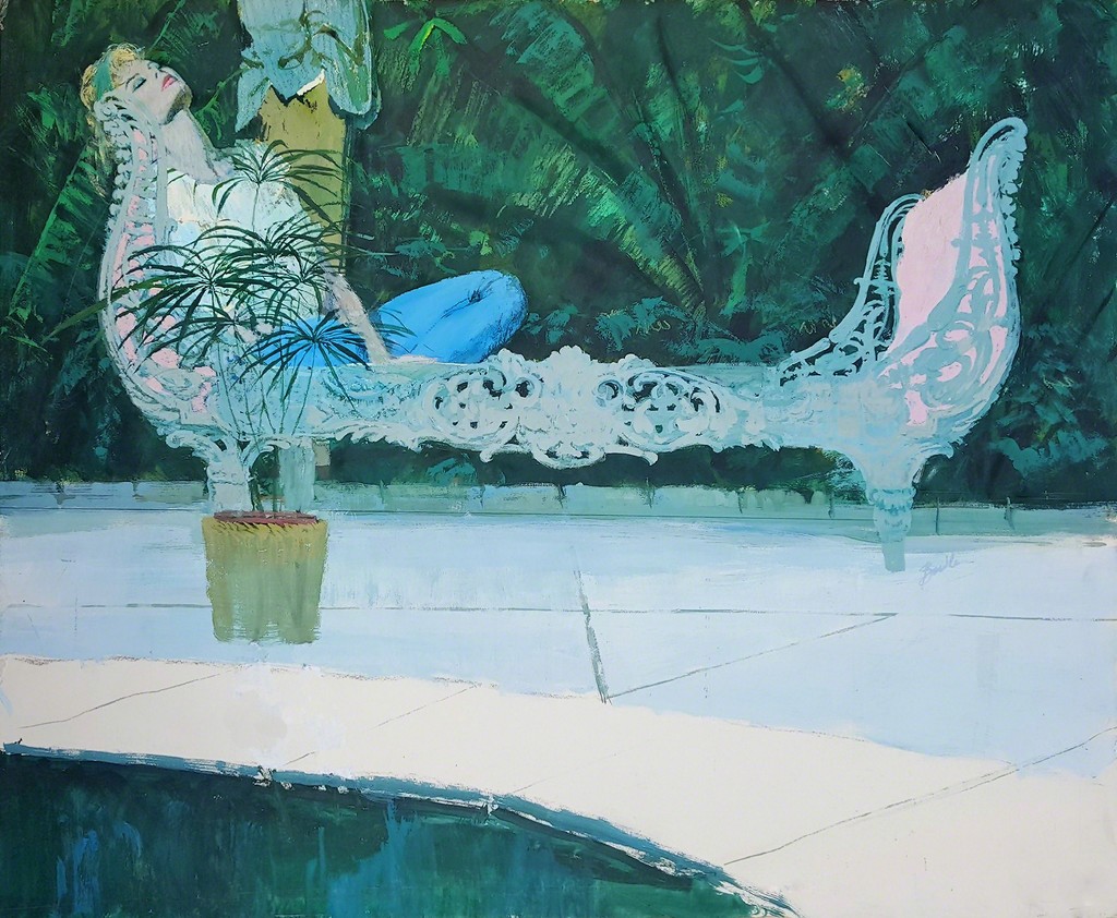 Joe Bowler - Reclining woman with man in background, ca. 1959