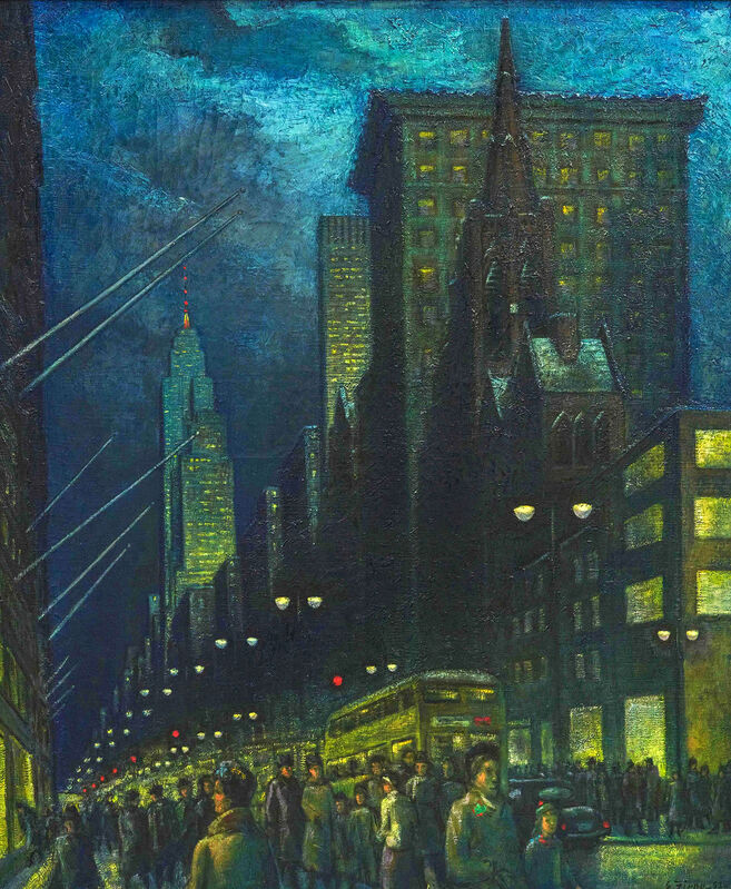 Ernest Fiene - Winter Evening Fifth Avenue - Mid-Century