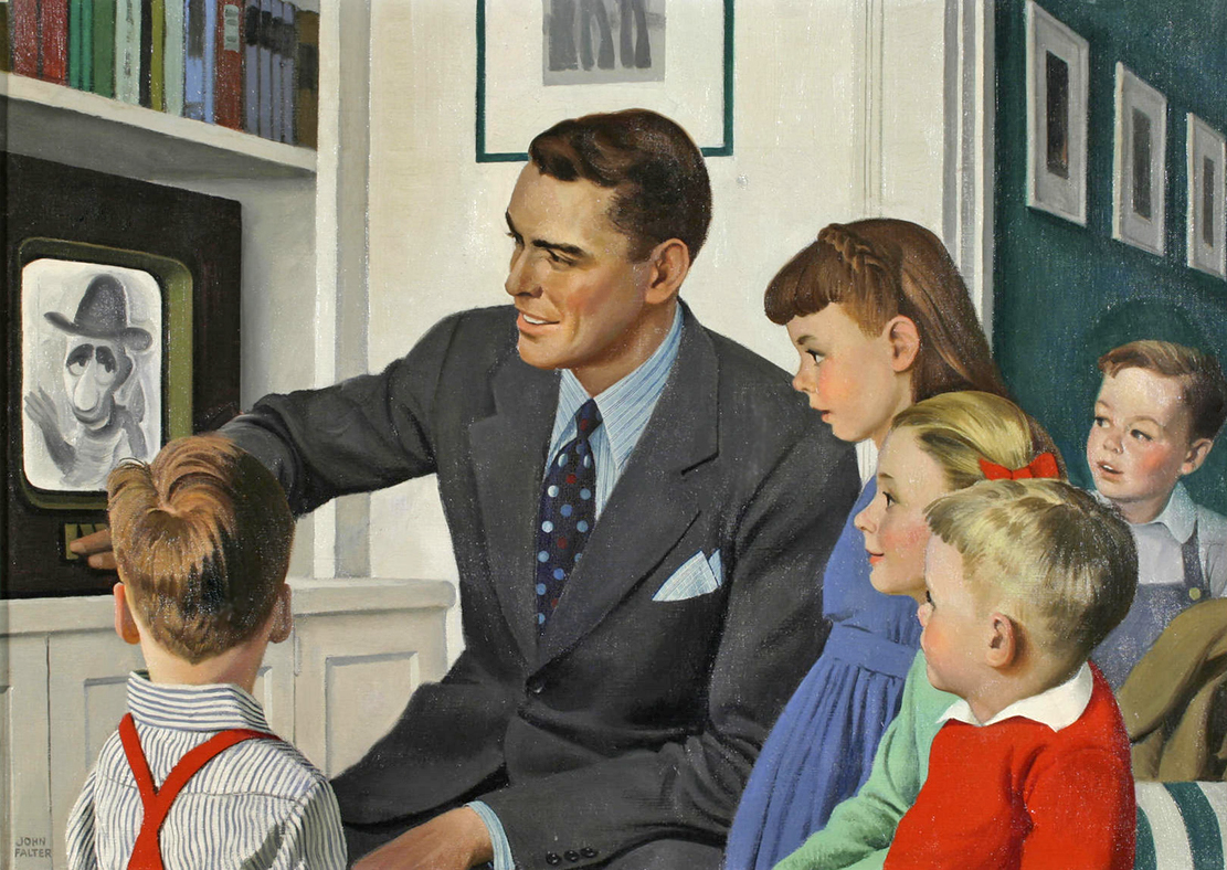 John Philip Falter - Father and children in front of TV