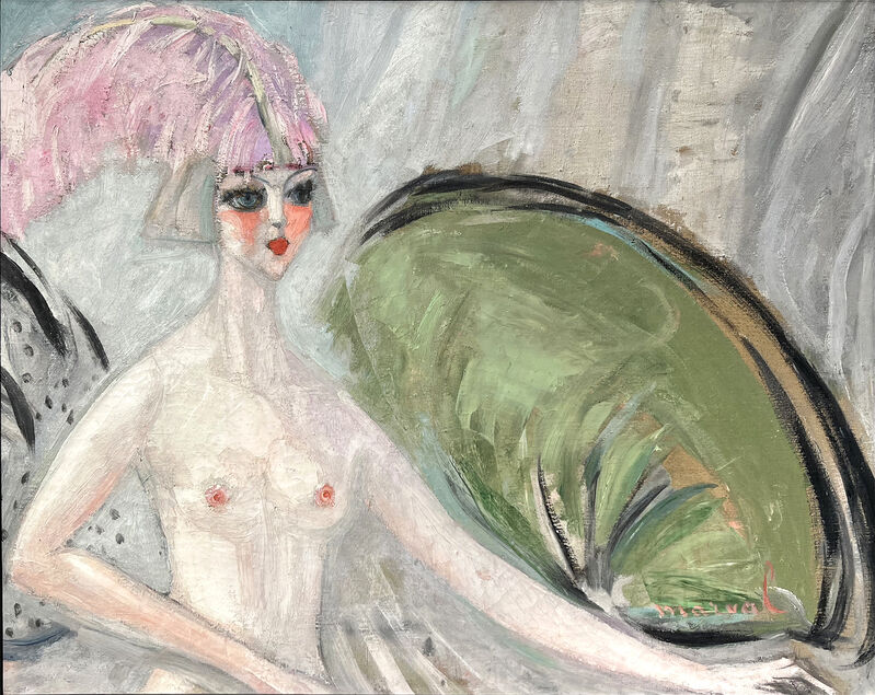 Jacqueline Marval - Odalisque à la Plume Rose -  Nude Cabaret Dancer with Pink Feather
