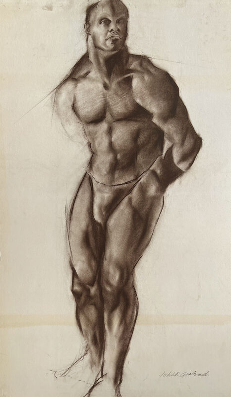 John R. Grabach - Muscular Black Male Nude Academic Life Drawing in Charcoal