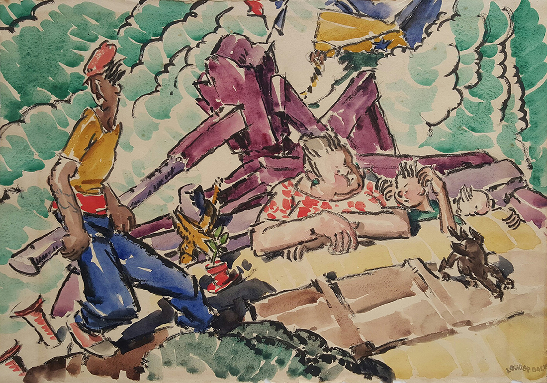 Walt Louderback - Family Marine Boating Scene, ca. 1930 