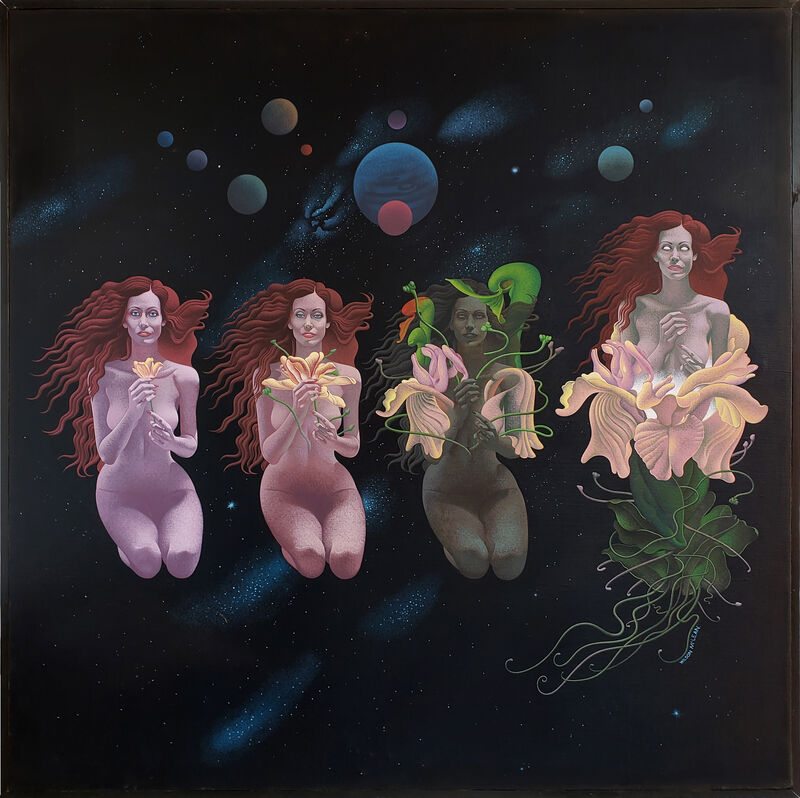 Wilson McLean - Celestial Metamorphosis - Sci-Fi Woman becomes a flower in outer space