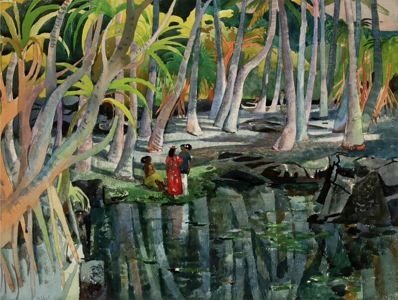 Millard Sheets - Pool Shadows - like Paul Gauguin Tahitian Women