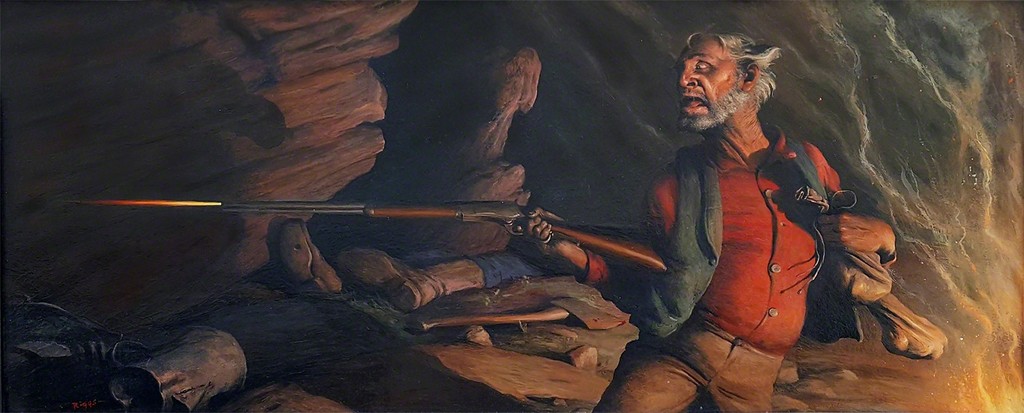 Robert Riggs - Prospector firing Rifle ( Happiness is a Warm Gun ) , ca. 1940