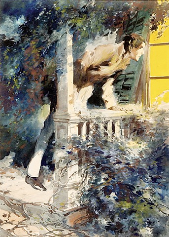 Everett Shinn - Original Illustration Man on Porch