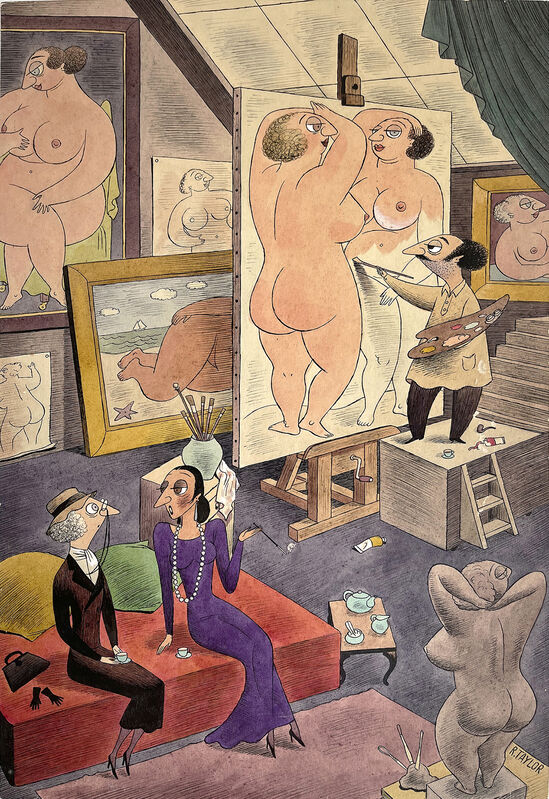 Richard Dean Taylor - Artist Painting Nude Women in Artist Studio - Perhaps Playboy Cartoon